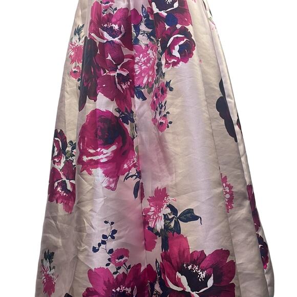 Nights By Teeze Me Strappy Velour Top Floral Bottom Gown Dress Navy Pinks 5/6 - Picture 7 of 16